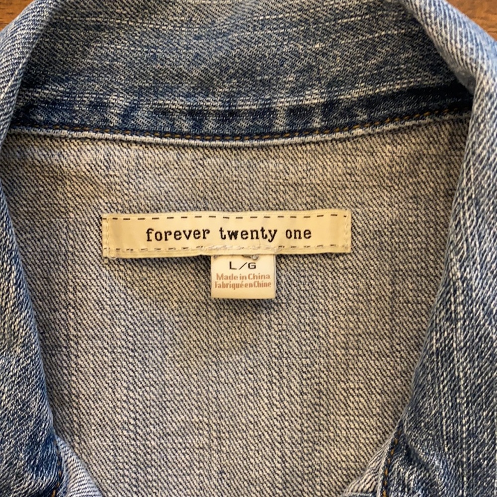 Forever 21 Distressed Jean Jacket, Size L - Picture 6 of 9
